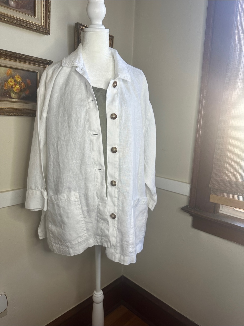 Coldwater Creek White 100% Linen Shirt Jacket L